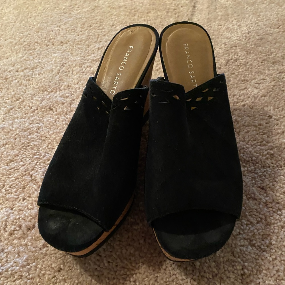 Black Wedge Sandals. Good condition. Bottoms clean.